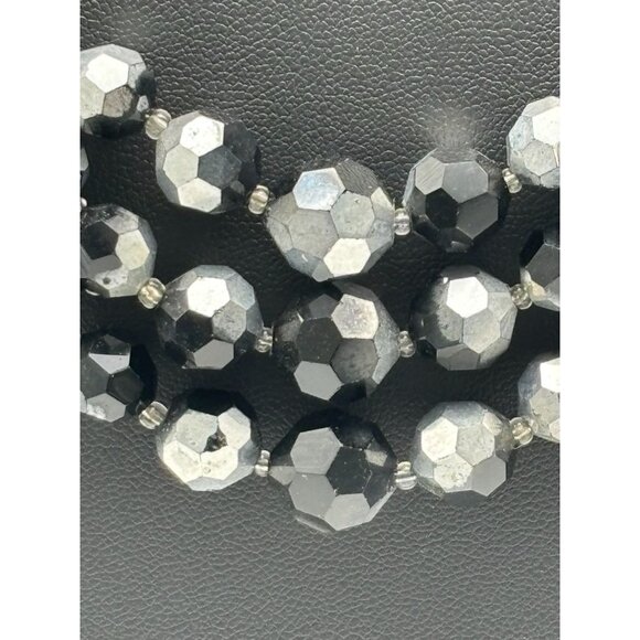 Vintage Necklace Black AB Crystals 3 Strands Adjustable from 18" to 20" Unsigned - Picture 11 of 14
